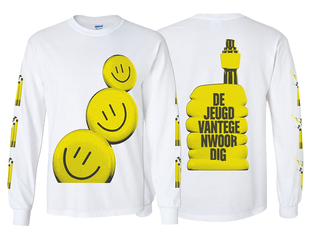 Smiley Longsleeve Wit met gele opdruk